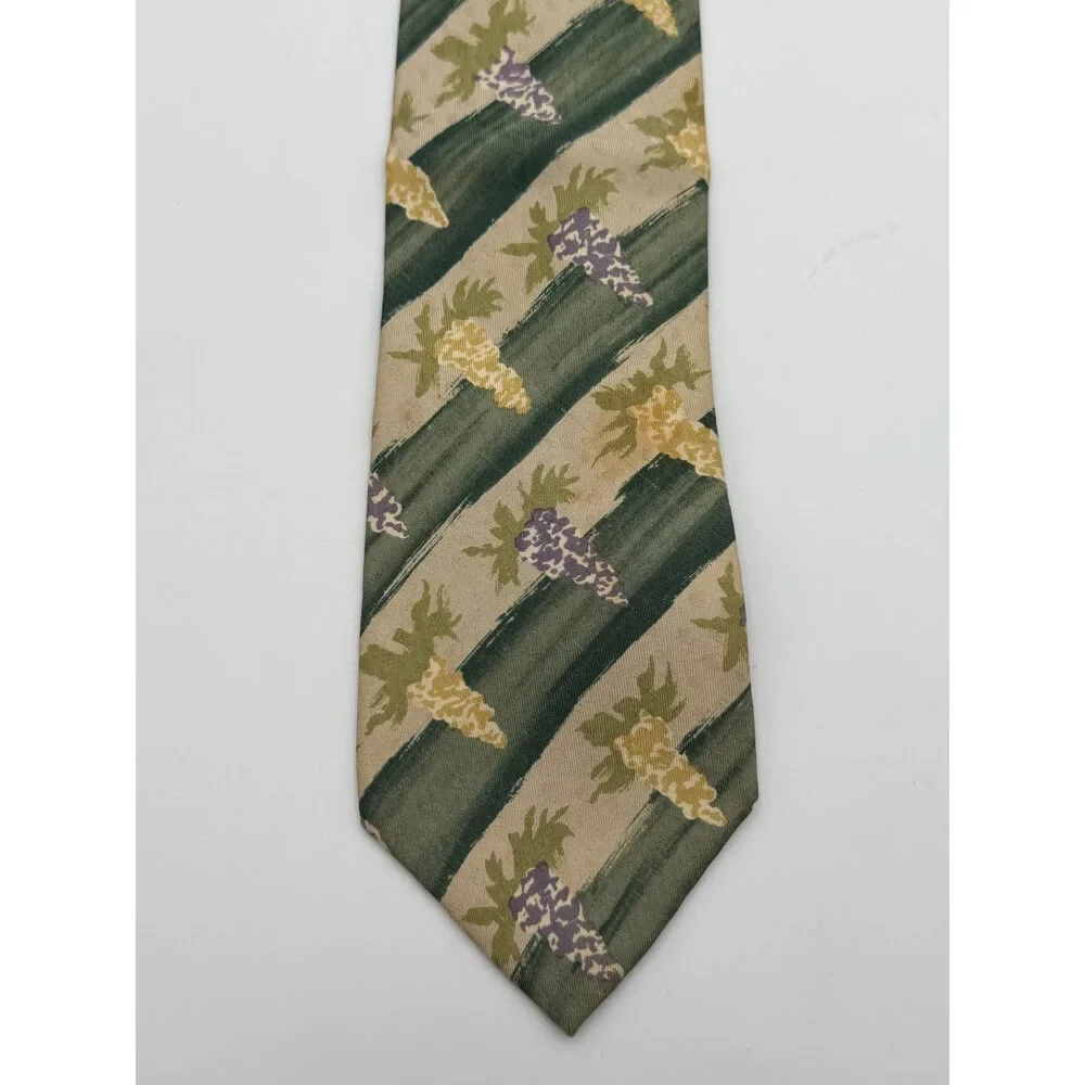 Vintage Yves Saint Laurent Necktie 100% Silk Tie Green Beige Floral Abstract Tie